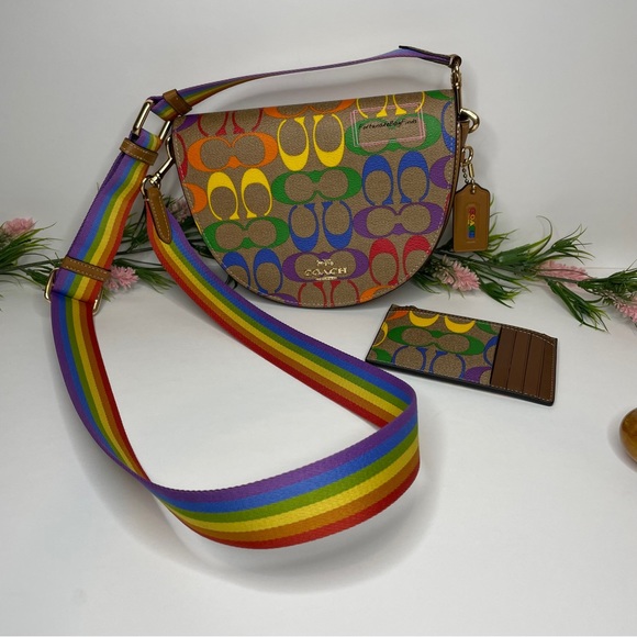 Coach Rainbow Pride Ellen Crossbody C4098 Zip Card Case C9862 2 Piece Bundle Set - Picture 2 of 13